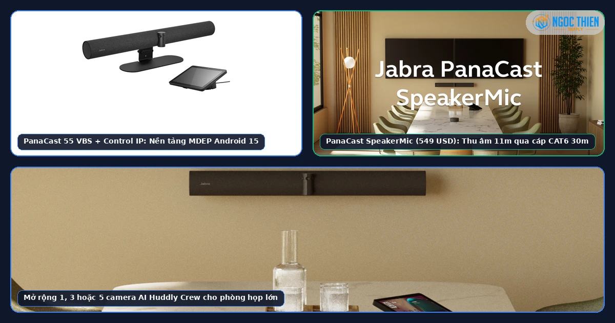 So sánh Jabra PanaCast 55 VBS và 50 VBS về mở rộng loa micro PanaCast SpeakerMic và camera Huddly